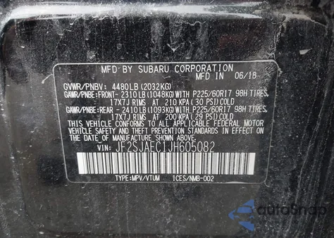 2018 Subaru Forester 2.5I Premium from USA, damaged, VIN JF2SJAEC1JH605082